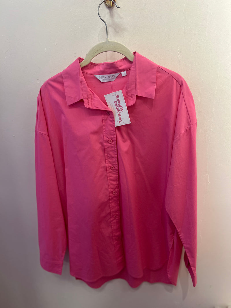 Pink Oversized Button Up Top