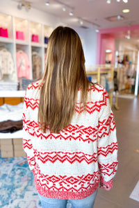 Red and Ivory Fair Isle Pattern Sweater