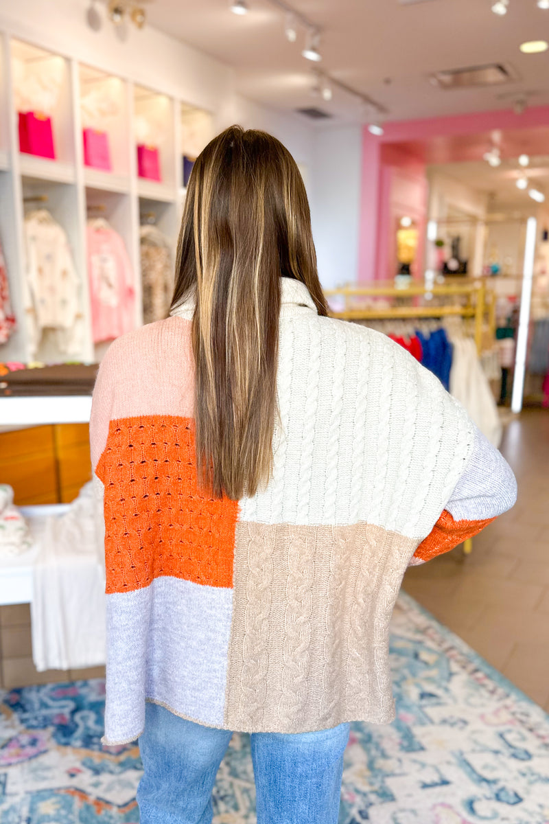 Orange Color Block Knit Sweater