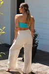 Cream Pleated Linen Pants