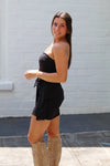 Black Strapless Wrap Mini Dress