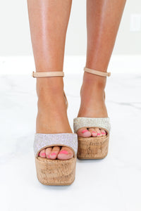 Razzi Rhinestone Cork Wedges