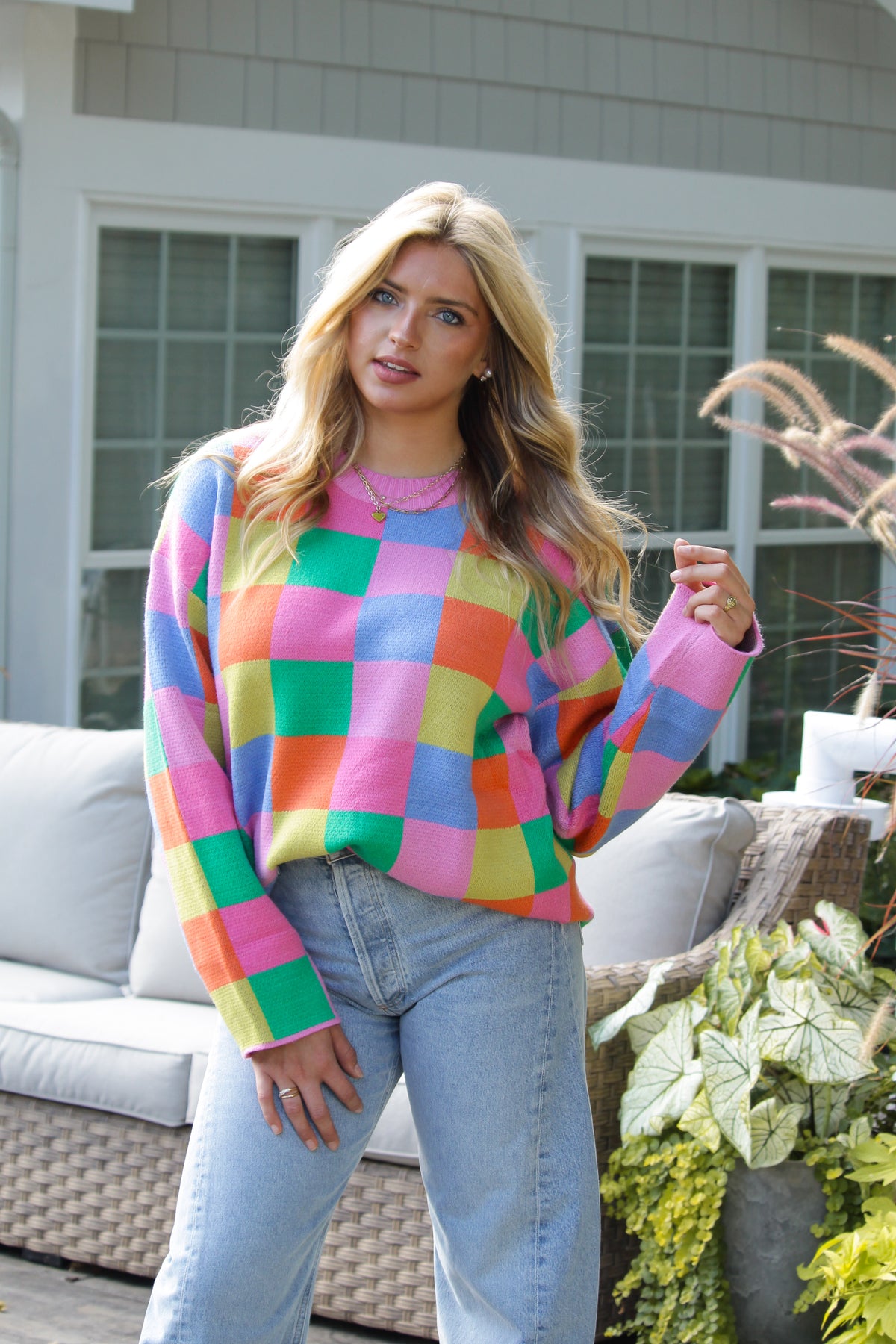 Multicolor Checkered Oversized Sweater