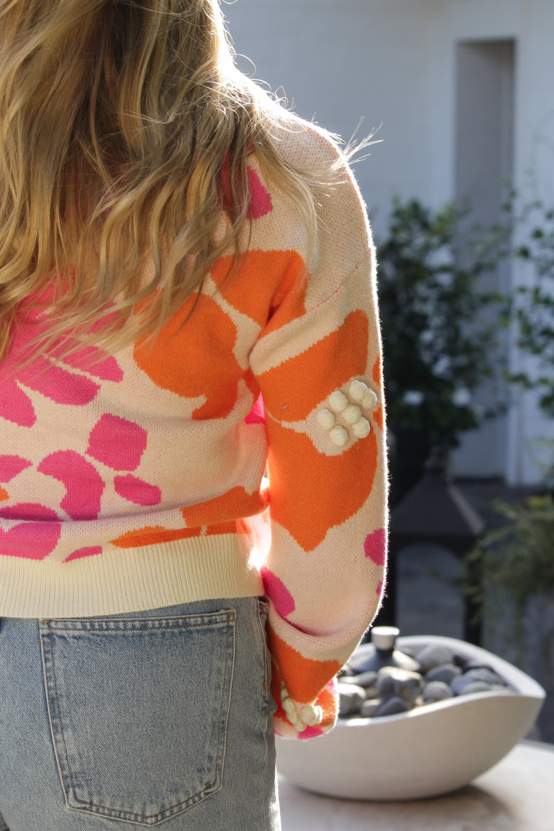 Pink and Orange Flower Sweater