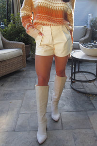 Cream Faux Leather Shorts