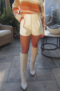 Cream Faux Leather Shorts