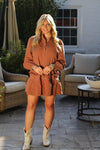 Chocolate Brown Pleated Front Long Sleeve Dress