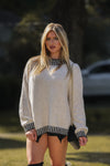 Beige Soft Knit Sweater With Contrasting Hem