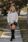 Beige Soft Knit Sweater With Contrasting Hem