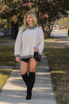 Beige Soft Knit Sweater With Contrasting Hem