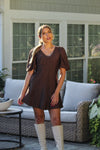 Espresso Brown Exposed Seam Mini Dress