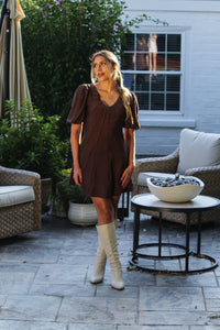 Espresso Brown Exposed Seam Mini Dress