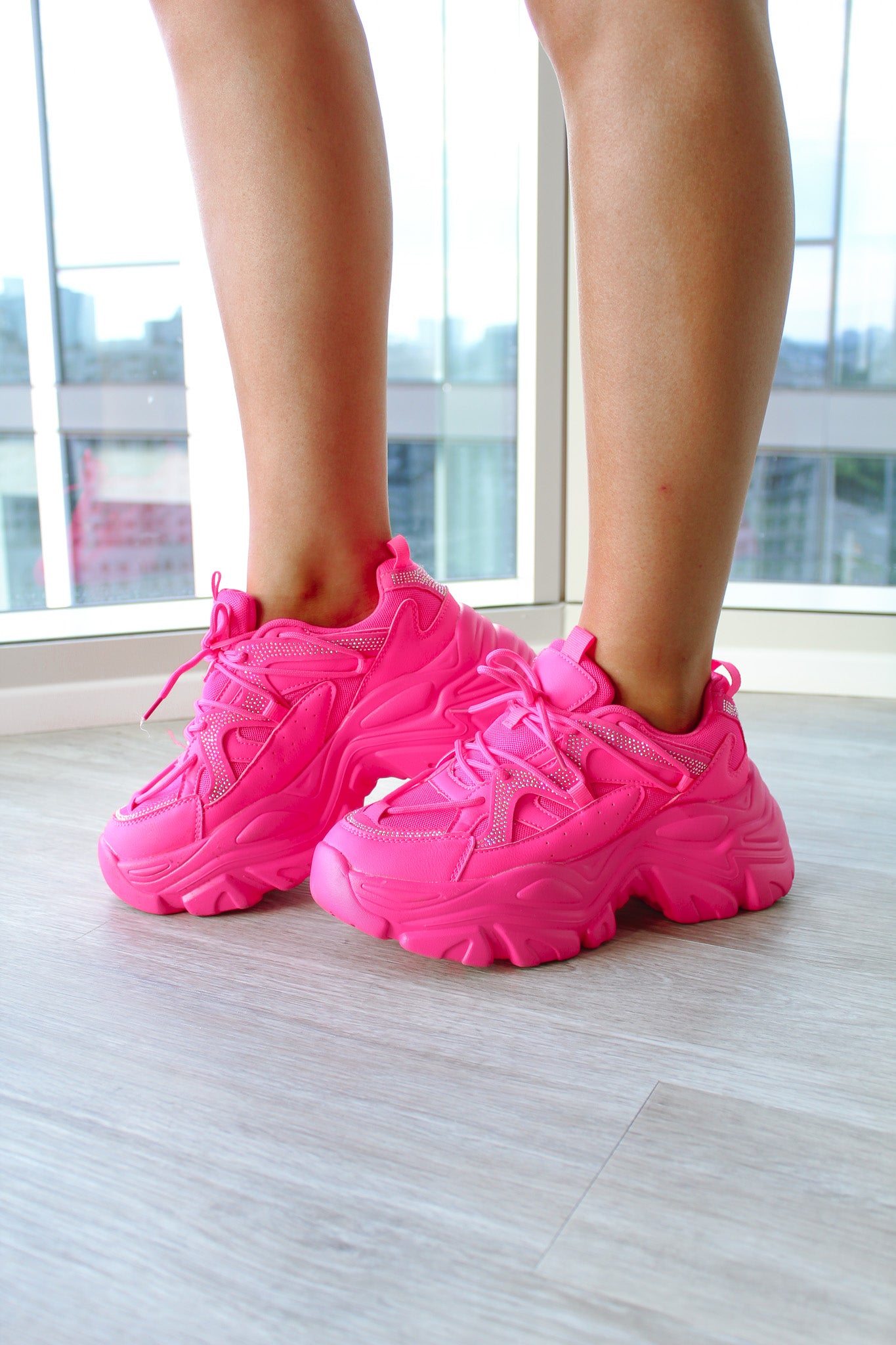 Fluorescent pink shops sneakers