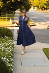 Navy Blue Sleeveless Front Zip Midi Dress