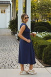 Navy Blue Sleeveless Front Zip Midi Dress