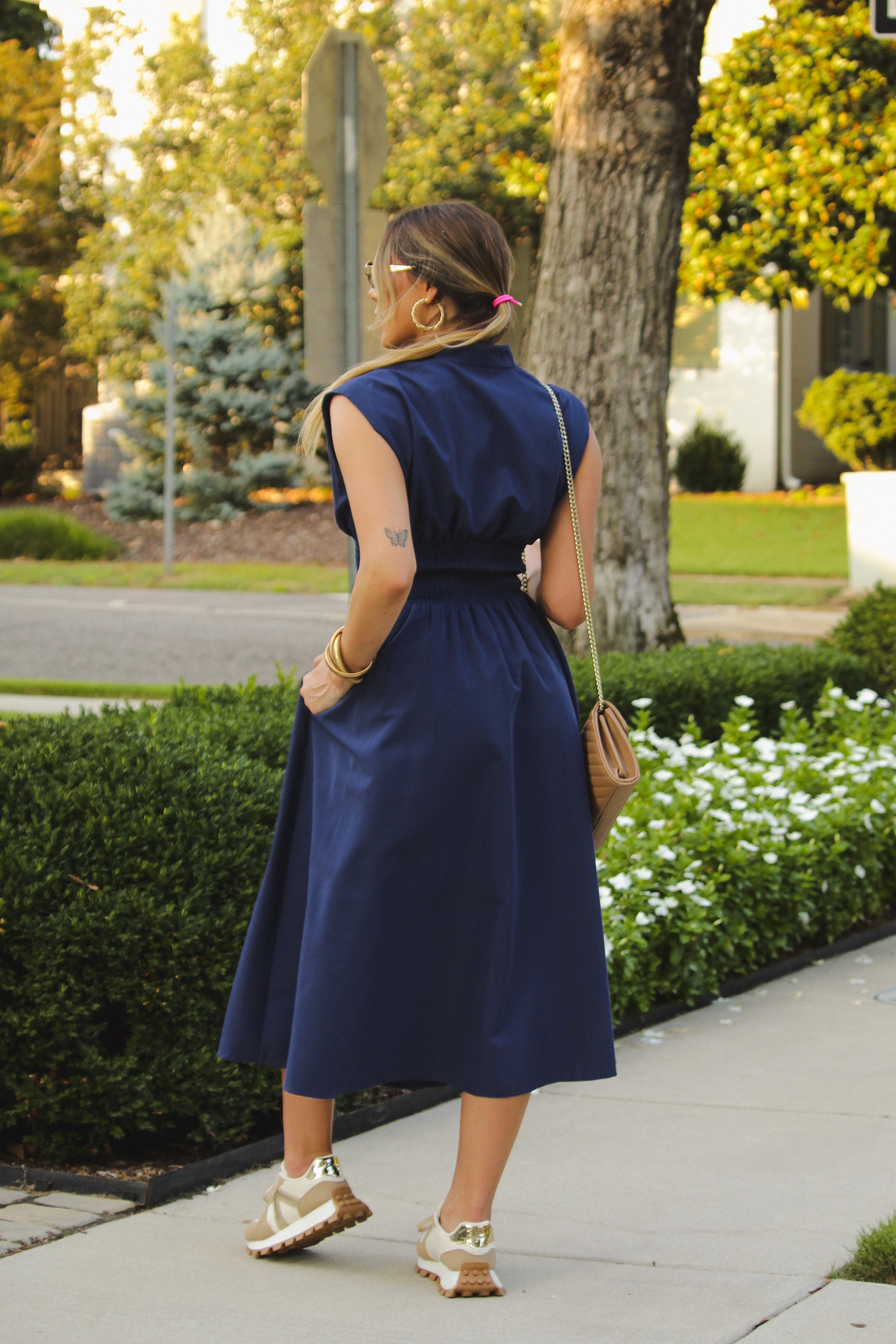 JENNY PARK Navy Blue Cotton Modal Side Ruched Midi Tank deals Dress Medium