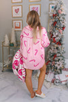 Pink Candy Cane Satin Pajama Top