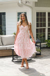 Pink Floral Bow Tie Midi Dress