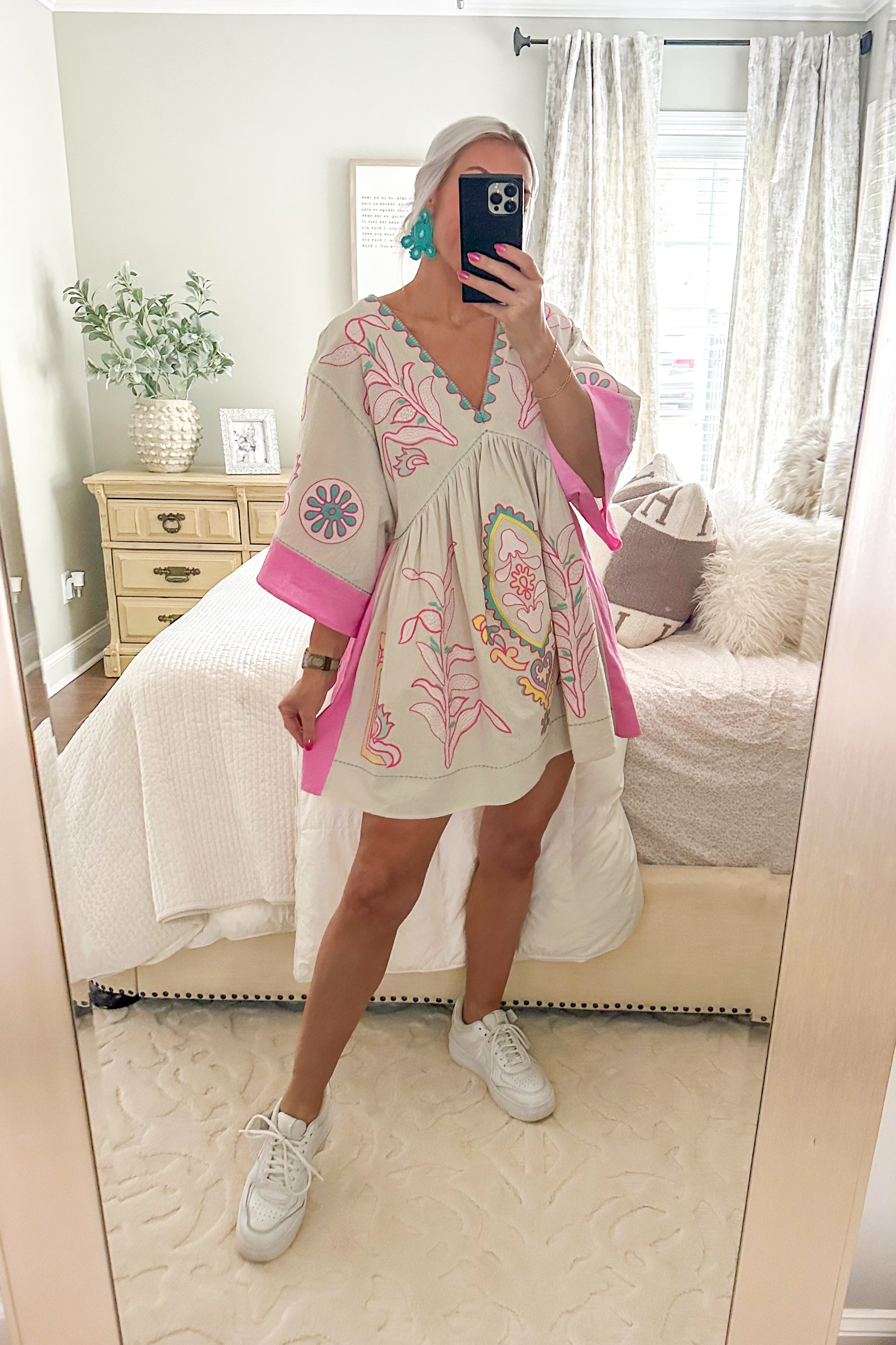 Floral embroidered mini dress best sale