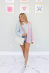 Pink Striped Color Block Button Down Shirt