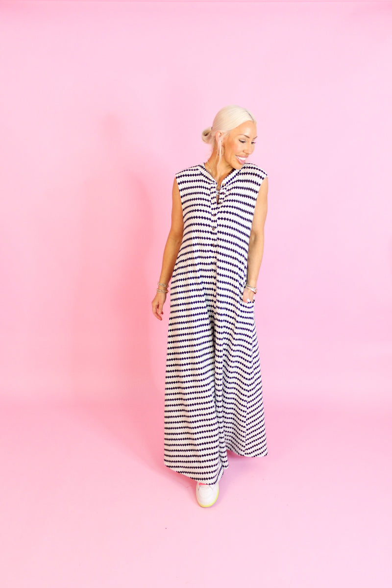 White and Black Striped Knit Wide Leg Jumpsuit - Shop Trendy Jumpsuits Now At Kendry Collection Boutique