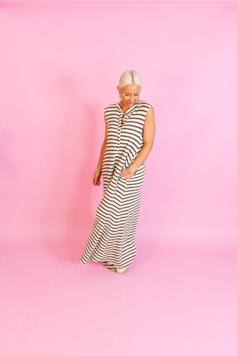 White and Black Striped Knit Wide Leg Jumpsuit - Shop Trendy Jumpsuits Now At Kendry Collection Boutique