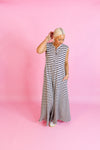 White and Black Striped Knit Wide Leg Jumpsuit