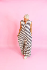 White and Black Striped Knit Wide Leg Jumpsuit - Shop Trendy Jumpsuits Now At Kendry Collection Boutique