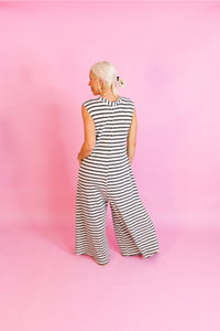 White and Black Striped Knit Wide Leg Jumpsuit - Shop Trendy Jumpsuits Now At Kendry Collection Boutique