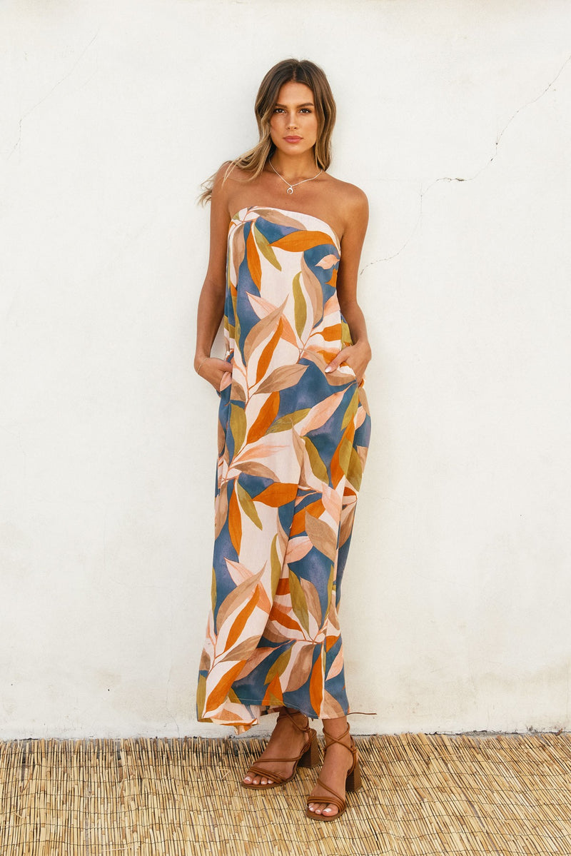 Tropical Destinations Strapless Tie Back Maxi Dress