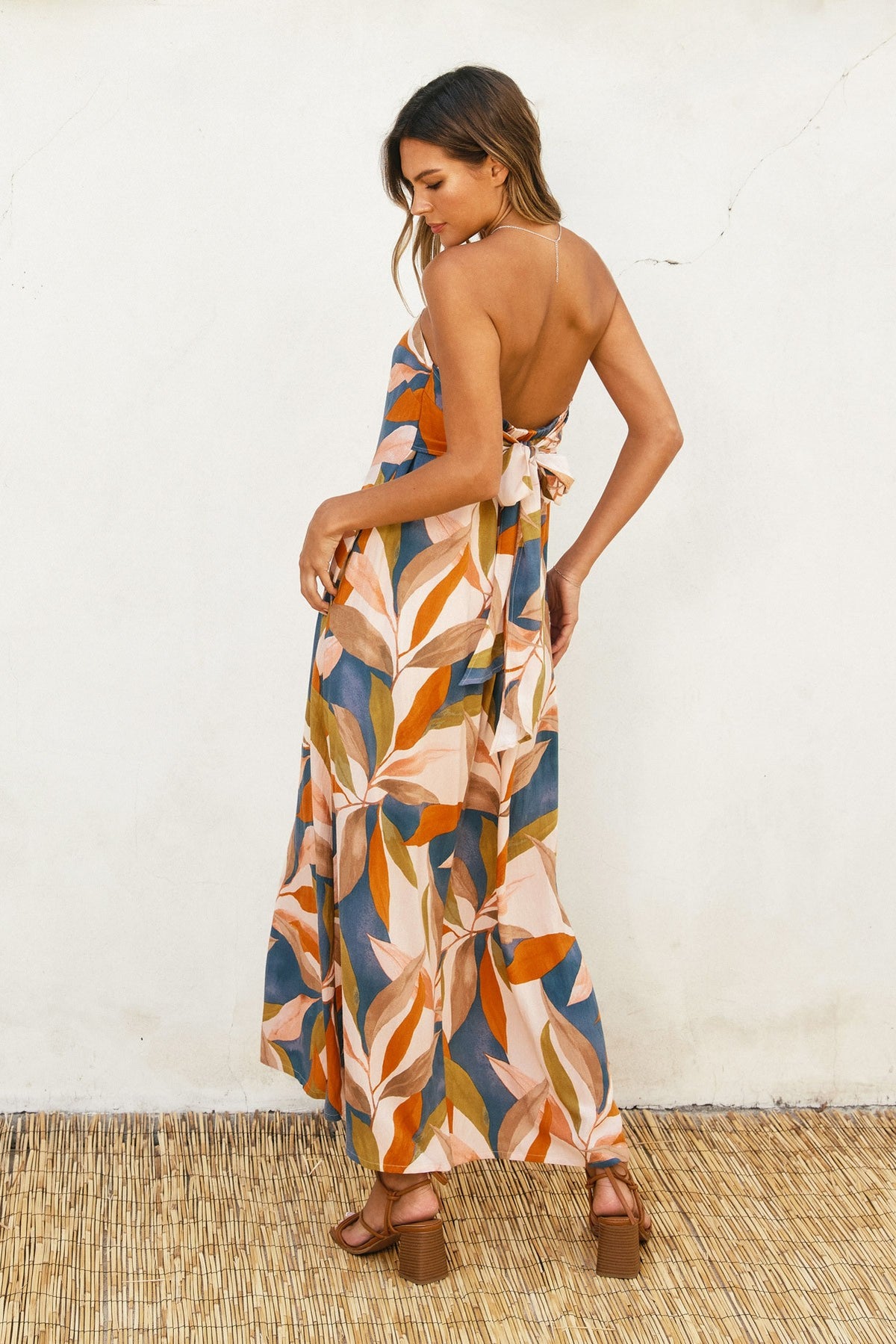 Tropical Destinations Strapless Tie Back Maxi Dress