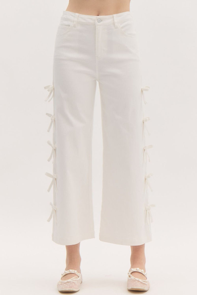 White Denim Jeans With Bows