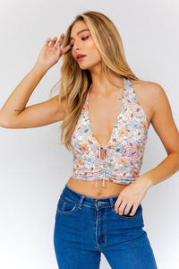 Floral Ruched Halter Neck Top