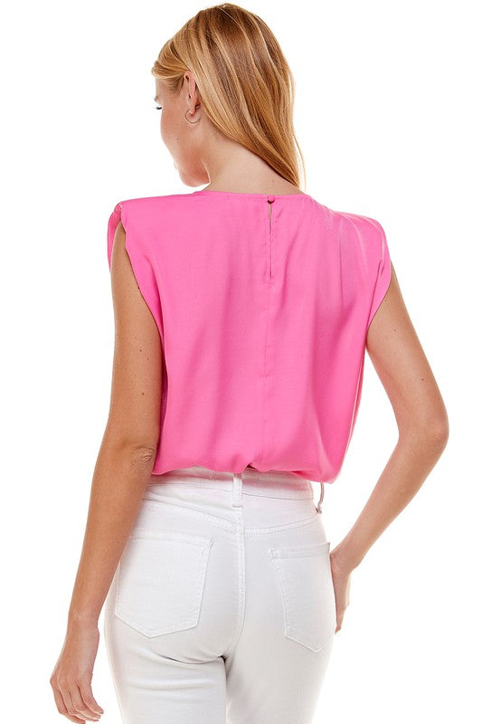 Sleeveless top with shoulder pads hot sale