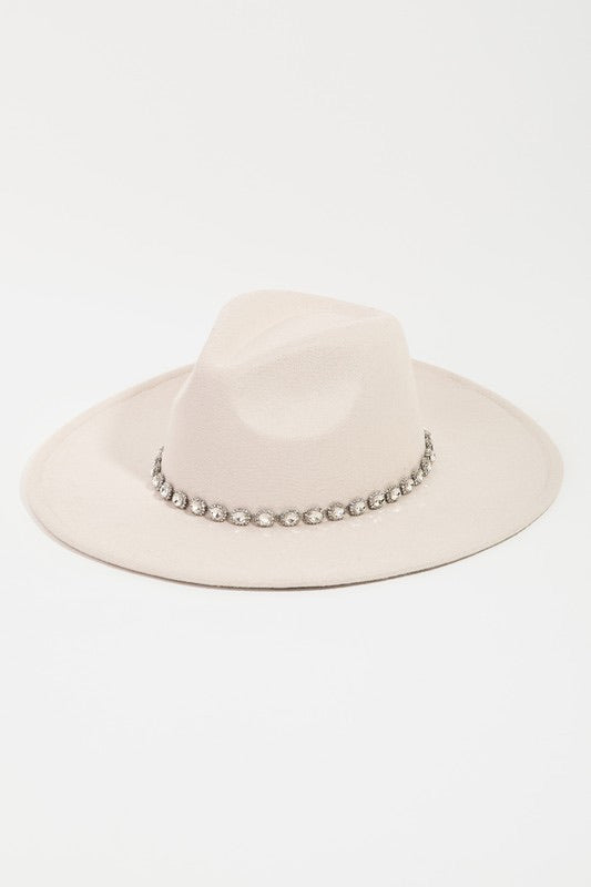 Ivory Small Rhinestone Wide Brim Panama Hat