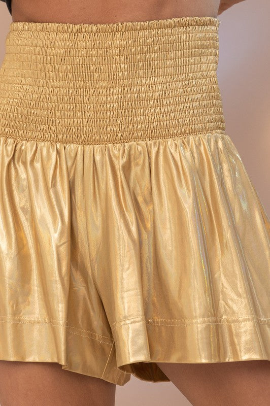 Gold Metallic Smocked Shorts - Shop Kendry Collection Boutique