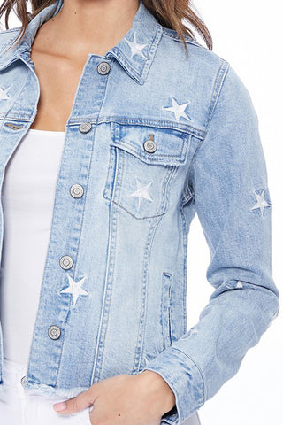 Abby Raw Hem Star Denim Jacket - Shop Kendry Collection Boutique