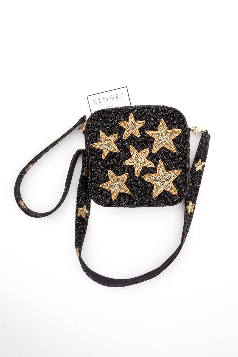 Beaded Star Box Bag Purse w/ Stars Strap Pink