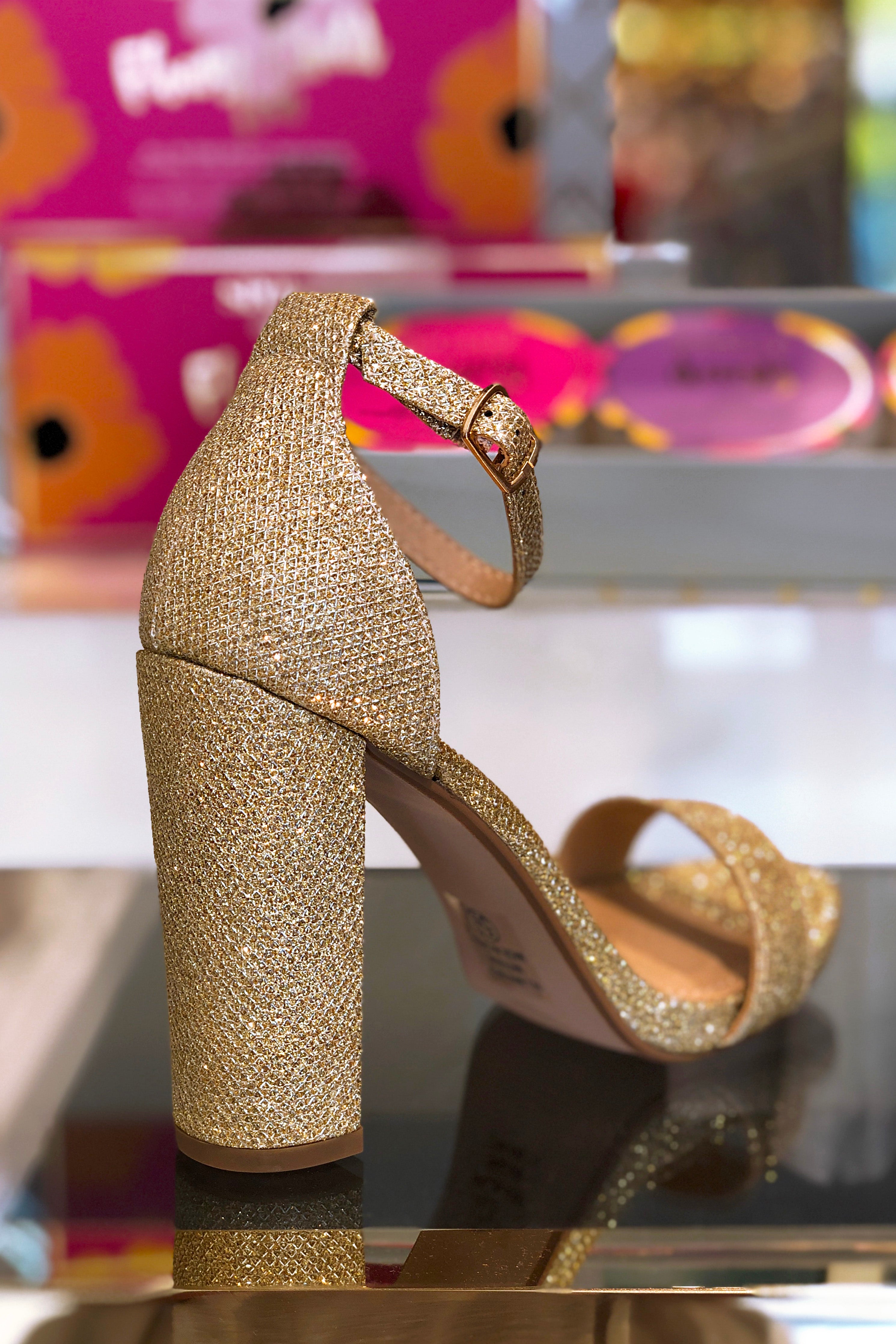 Gold sparkly deals block heels