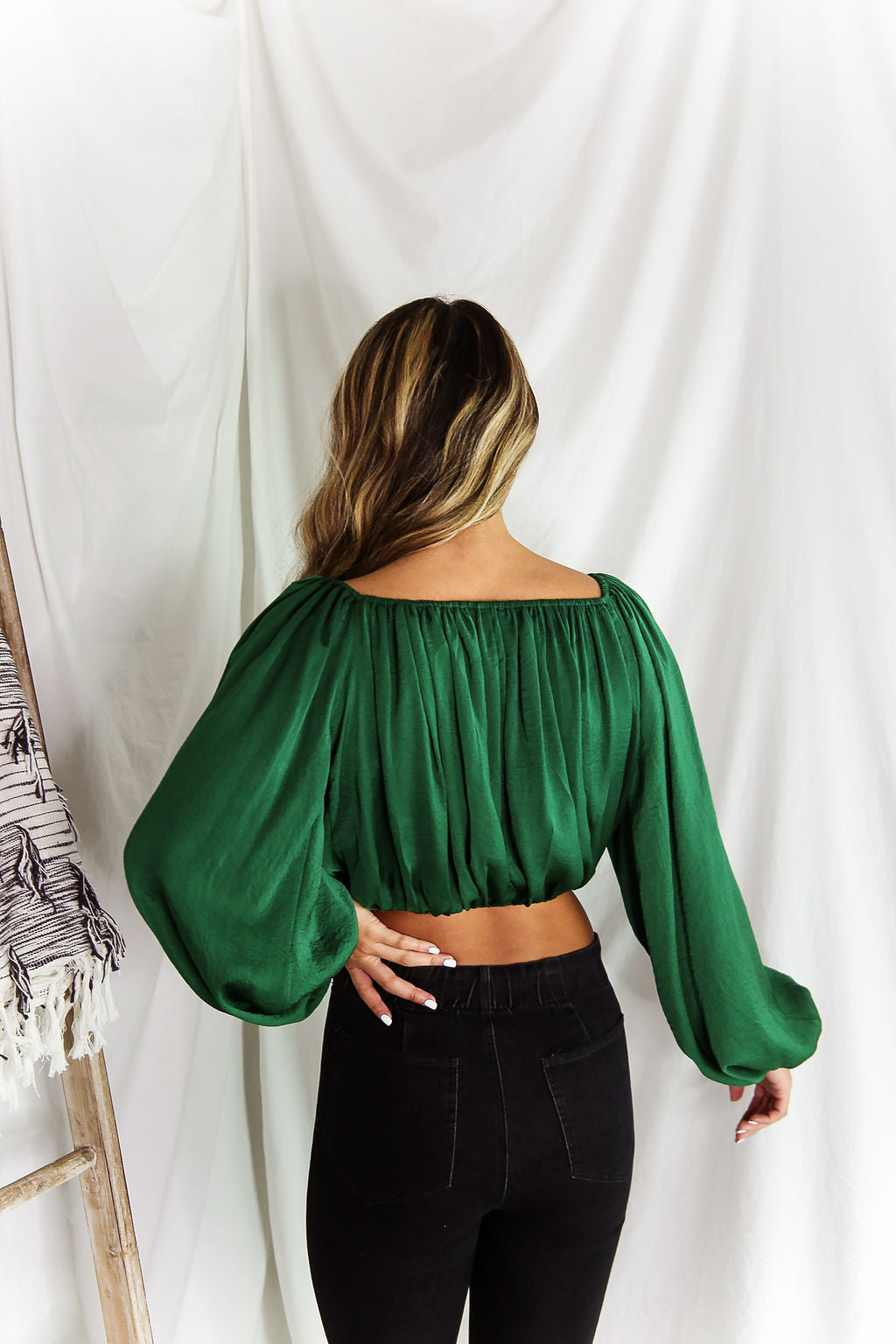 Off the shoulder bubble sleeve online top