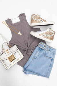 Grey High Neck Flared Tank Top - Kendry Collection Boutique