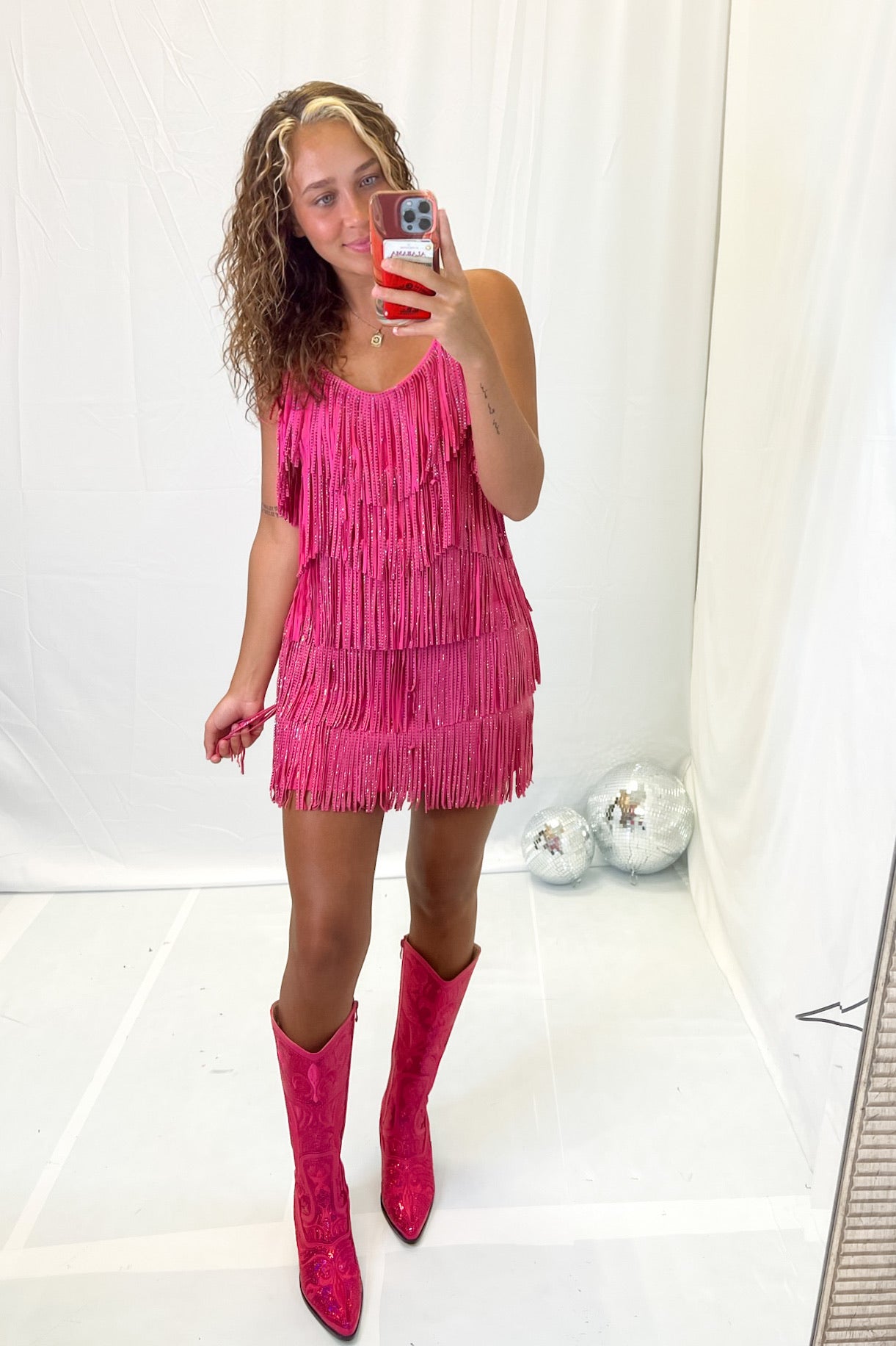 Hot pink fringe outlet dress