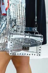 Black Studded Clear Crossbody Game Day Purse