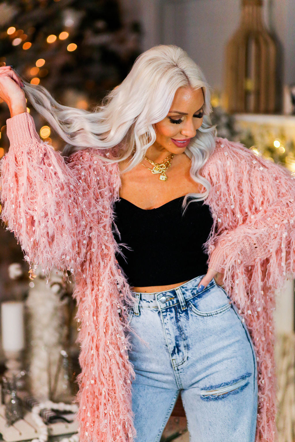 Party Girl Pink Textured Fringe Jacket - Kendry Collection Boutique