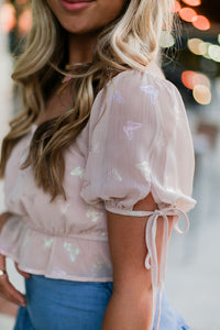 Pink Butterfly Puff Sleeve Blouse - Shop Kendry Collection Boutique
