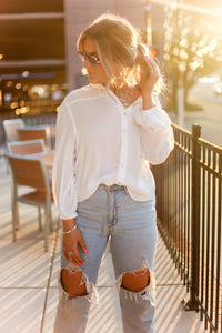 White Long Sleeve Button Down Top