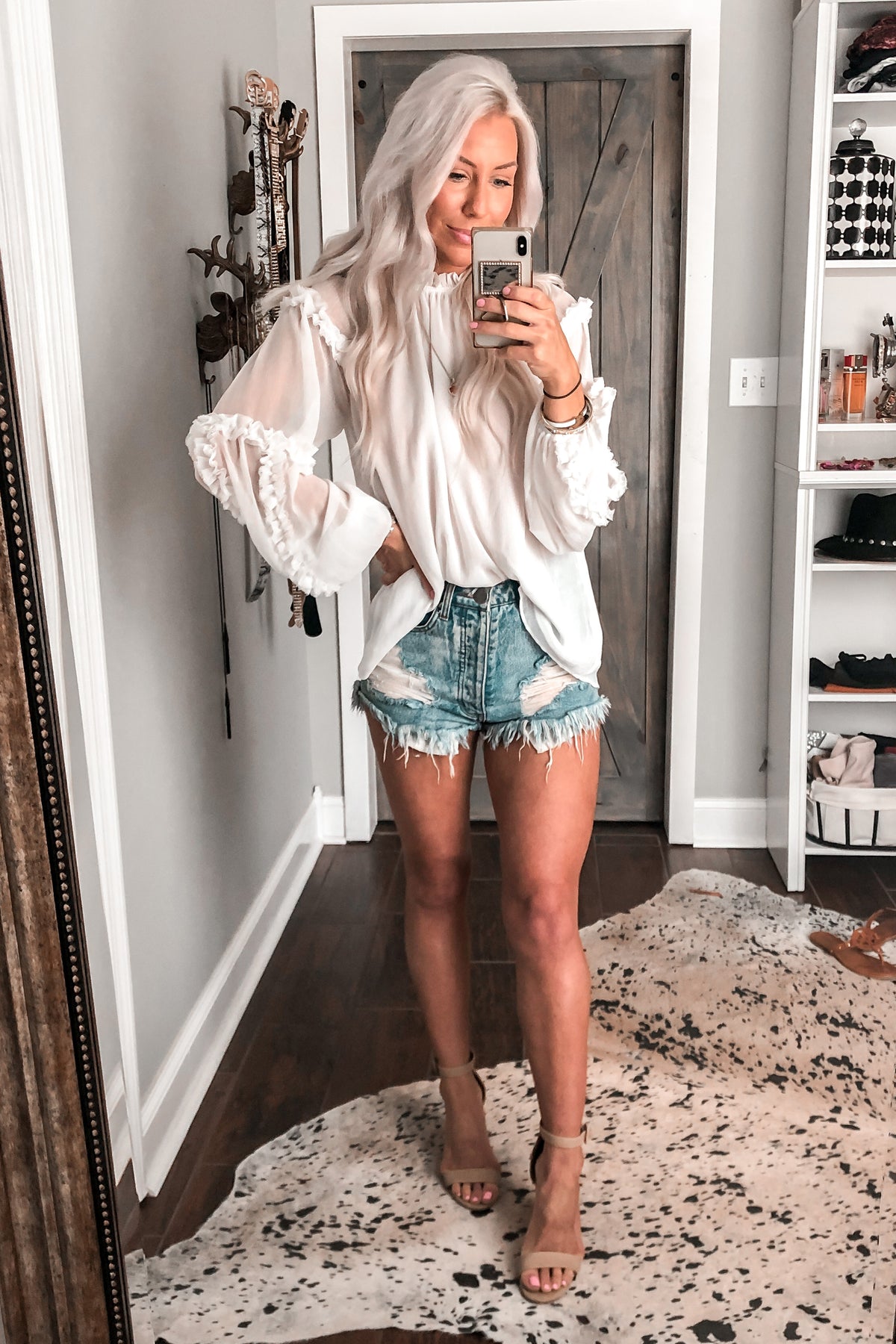 White Long Sleeve Sheer Ruffle Blouse - Kendry Collection Boutique