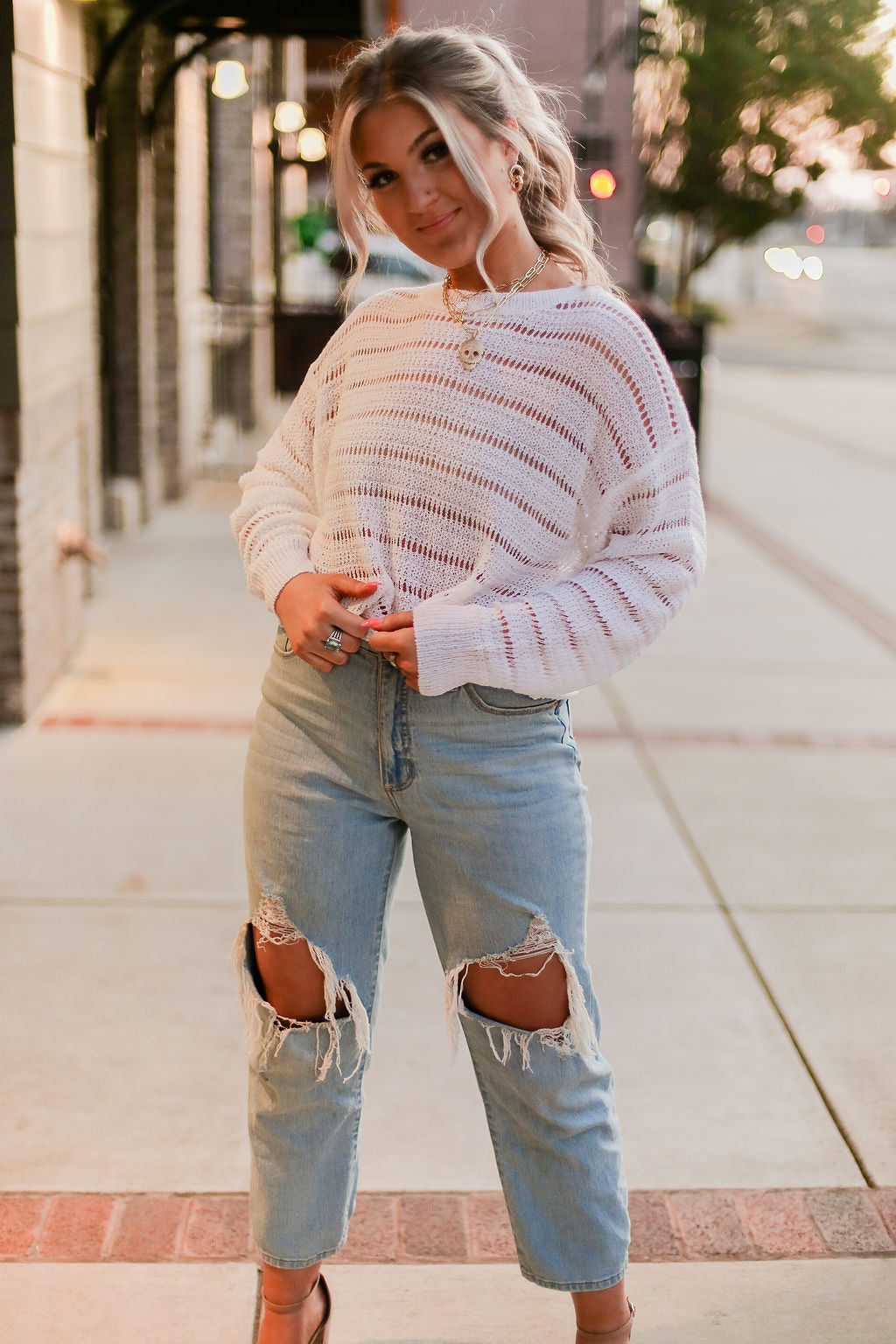 White open best sale knit sweater