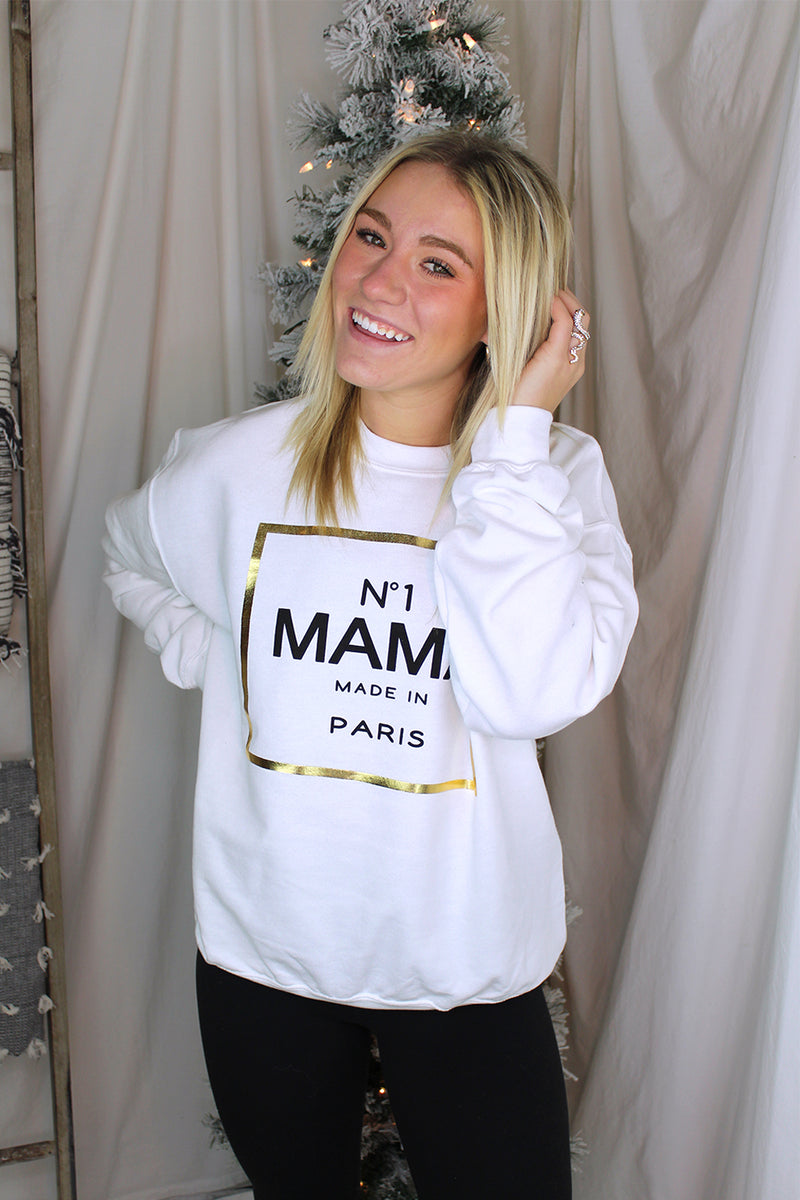 White #1 Mama Gold Foil Sweatshirt - Shop Kendry Collection Boutique