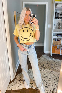 Yellow Cropped Smiley Face Graphic Tee - Shop Kendry Collection Boutique